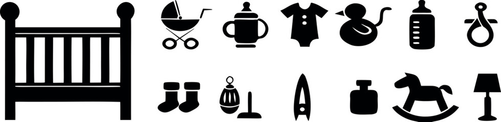 Collection of Baby Items, Including Crib, Stroller