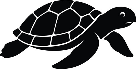 Silhouette Sea Turtle swimming smoothly ocean wildlife Vector Illustrator