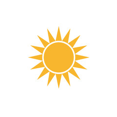 Fototapeta premium Simple yellow sun icon with rays in flat design 