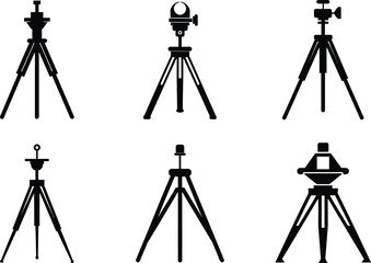 Set of Silhouette Tripods for Camera and Equipment Supporting Photography with Professional Photography Tools