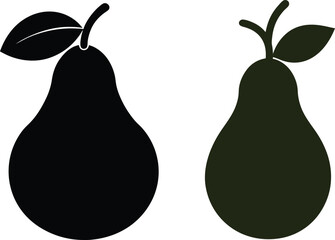 Two pear icons black and green with leaves representing healthy eating and organic produce illustration