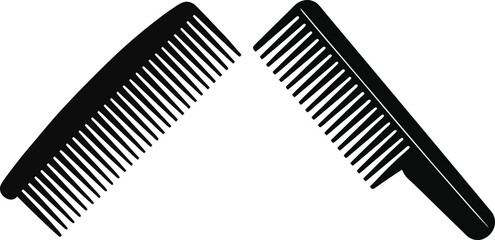 Two black combs facing each other isolated on a white background grooming and styling hair professionally for elegant 