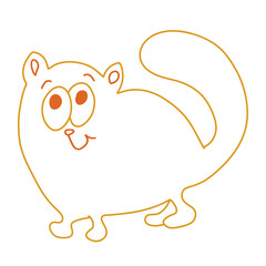 smiling fat funny yellow cat with big eyes, outline
