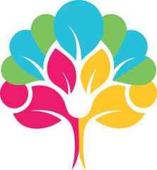 Abstract Tree Illustration with Colorful Leaves Depicting Growth and Sustainability Concept for Environmental Awareness and Nature Preservation
