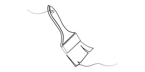 Minimalist continuous line drawing of a paint brush, symbolizing renovation, decoration, craftsmanship, and creative tools for art or home improvement projects