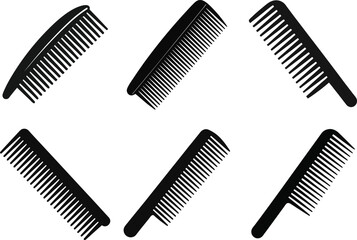 Black Comb Set for Hair Styling and Personal Grooming in a Patterned Layout