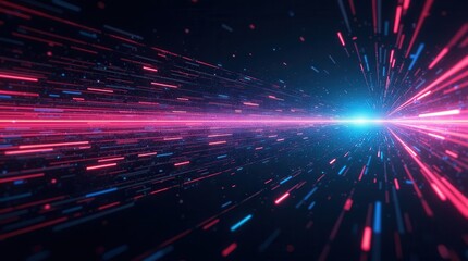 Futuristic neon light streaks in motion across a dark space background