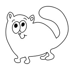 smiling fat funny cat with big eyes, black outline