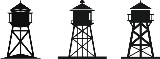 Classic Water Towers in Silhouette Iconic American Architectural Landmarks Depicting Nostalgia and Engineering Prowess Showcasing Heritage and Vintage Design
