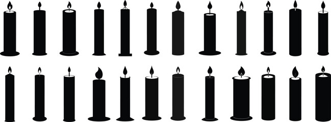 Set of Candle Silhouettes with Flickering Flames Holiday Celebrations and Spiritual Practices
