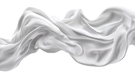 Abstract, flowing white fabric drapes in a dynamic, wavy pattern