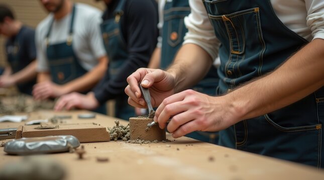 Hands crafting pottery in workshop with focus on detail and skillful technique