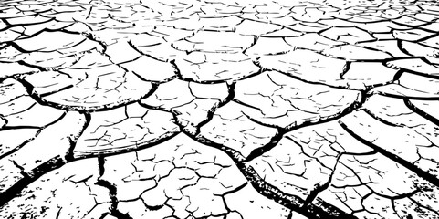 "Cracked earth texture from a dry black and white high-contrast, and grunge or abstract design backdrops, parched ground. Ideal for drought, climate change, desert themes"