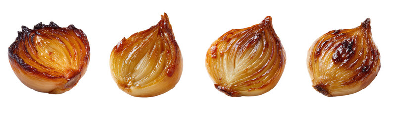 Caramelized onions are cut and displayed. Cooking ingredient, gourmet food, roasted vegetable, caramelized, sweet, savory