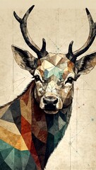 Majestic deer head sketch, white background, nature design, art