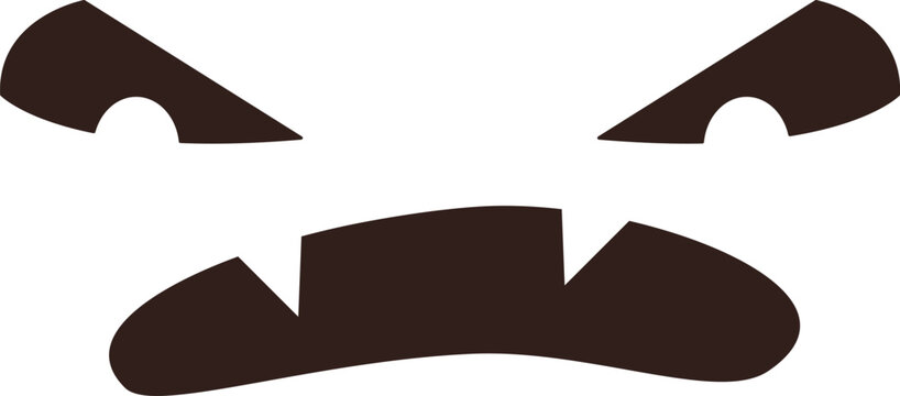 Minimalist Halloween pumpkin carving stencil featuring an angry face with large eyes and sharp teeth, ideal for creating a spooky atmosphere during Halloween celebrations