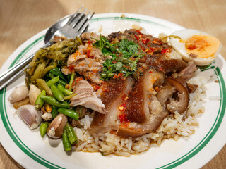 Khao Kha Moo – Thai Stewed Braised Pork Leg with Rice, Served on Plate