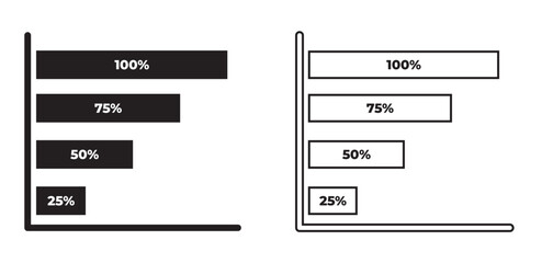 Horizontal histogram glyph icon. Rising interest rate chart. Increasing graph bars. Diagram. Economical report. Business strategy. Silhouette symbol. Negative space. Vector isolated illustration