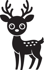 Black and white Baby Deer silhouette vector illustration with antlers in natural wildlife style. Christmas reindeer silhouette vector set. reindeer icon