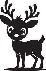 Black and white Baby Deer silhouette vector illustration with antlers in natural wildlife style. Christmas reindeer silhouette vector set. reindeer icon