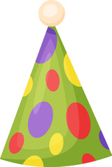 Colorful dotted party hat standing upright, bringing a cheerful vibe to celebrations and joyful gatherings, perfect for birthdays, holidays, and festive events filled with fun