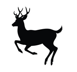 Fototapeta premium Black silhouette of a leaping deer with antlers jumping