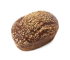 Loaf of rye bread with sesame seeds isolated on white