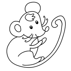 happy mouse with long tail clapping hands black outline