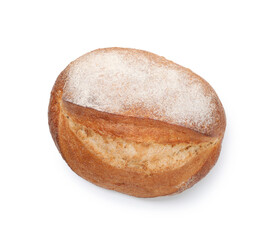 Loaf of fresh bread isolated on white, top view