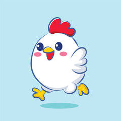 hand drawn cute cartoon character chicken is walk embarrassedly for elements, clipart , sticker, logo