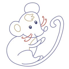 happy mouse with long tail clapping hands color outline