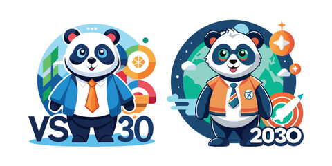 Corporate Business Panda at Vision 2030 Launch Vector – Futuristic Office Character, Professional Animal Mascot for Corporate Events, Presentations, Marketing, and Branding Designs