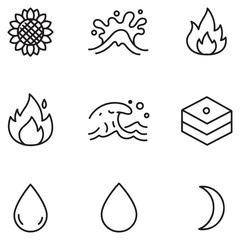 Naklejka premium A collection of simple line art icons representing natural elements and symbols