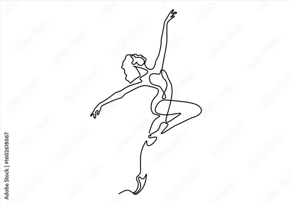 Poster ballerina in dynamic pose continuous line. line icon-continuous line drawing. editable stroke.