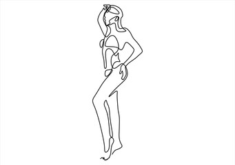 Elegant female figure, one-line art, graceful pose, minimalist style.  line icon-continuous line drawing. Editable stroke.