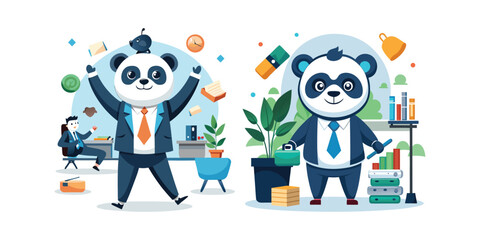 Corporate Business Panda Leader Vector – Fun Office Character Design for Workplace Culture, Team Building, Branding, Presentations, Posters, and Marketing with a Playful Twist