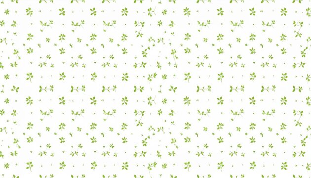 Delicate green floral pattern on white background; tiny leaves and blossoms repeat seamlessly.