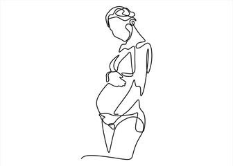Beautiful pregnant Woman in one continuous line drawing. Healthy pregnancy and birth baby symbol in simple linear style. Concept for Happy Mother day banner. Editable stroke. 