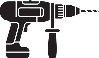Electric power drill machine isolated on white background. Hand drill tool silhouette vector Illustration. Drill icon set