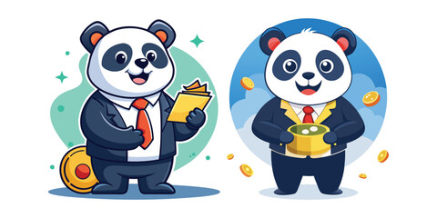 Corporate Friendly Panda Giving Performance Bonus Vector – Motivational Office Animal Character Design for HR, Business Presentations, Workplace Rewards, Posters, and Marketing Content