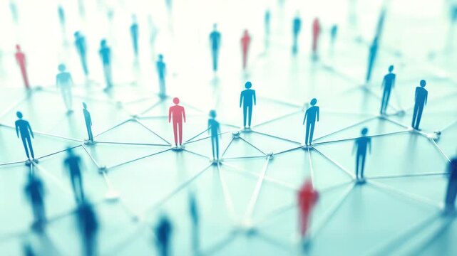 Network connection people teamwork communication social blue red business abstract collaboration interaction support unity community concept link relationship group symbol