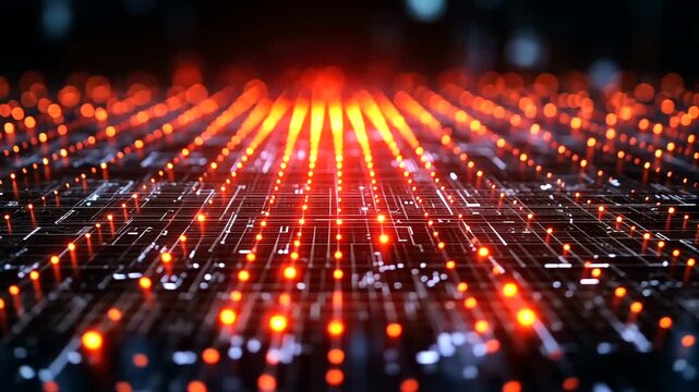 Abstract Technology Background with Glowing Particles and Circuit Board Pattern