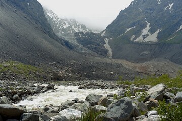 Tseisky glacier on the northern slope of the Greater Caucasus, North Ossetia
