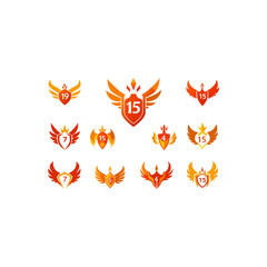 15 different enchanted phoenix crest icons set on 