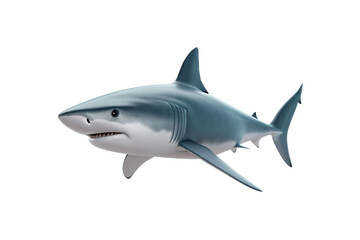 Obraz premium 3D rendered gray shark with white belly and visible teeth swimming in side profile, isolated on a transparent background