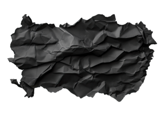 Crumpled black paper, textured surface, irregular shape, isolated on black background