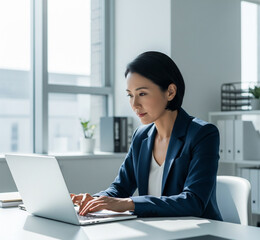 Professional Woman Working on Laptop in Office