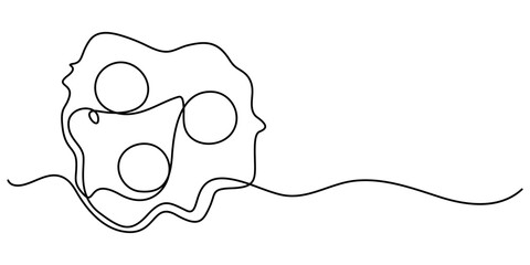 Fried egg continuous one line drawing illustration. Hand drawn linear silhouette icon. Minimal design element for print, banner, greeting card, brochure, menu Food. 