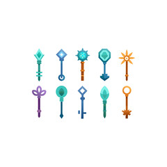 different enchanted stone key icons set 