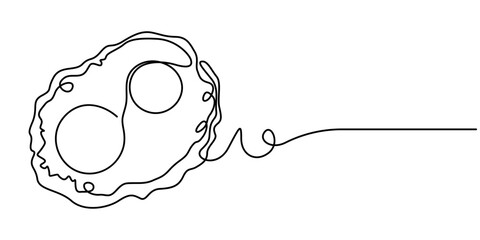 Fried egg continuous one line drawing illustration. Hand drawn linear silhouette icon. Minimal design element for print, banner, greeting card, brochure, menu Food. 
